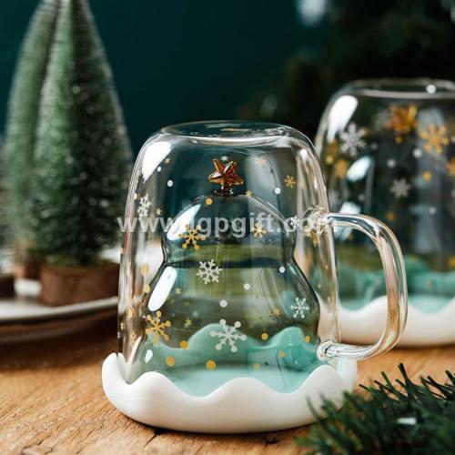 圣诞树双层玻璃杯
